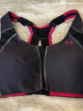 Under Armour Black Sports Bra with Pink Trim High-Impact Support